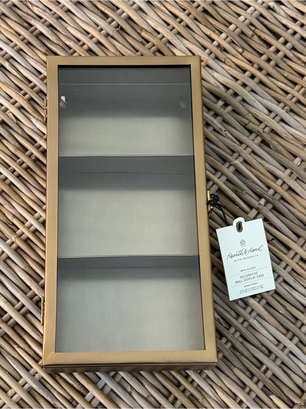 NWT - Hearth & Hand w Magnolia - Brass Wall Display Case Curio Cabinet